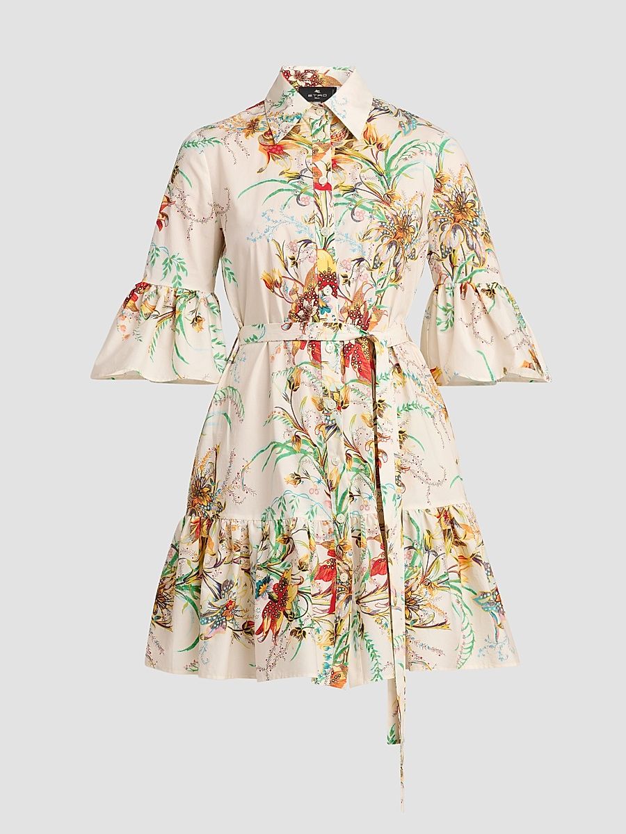 Women's Printed Mini Shirtdress - Printed White - Size 14