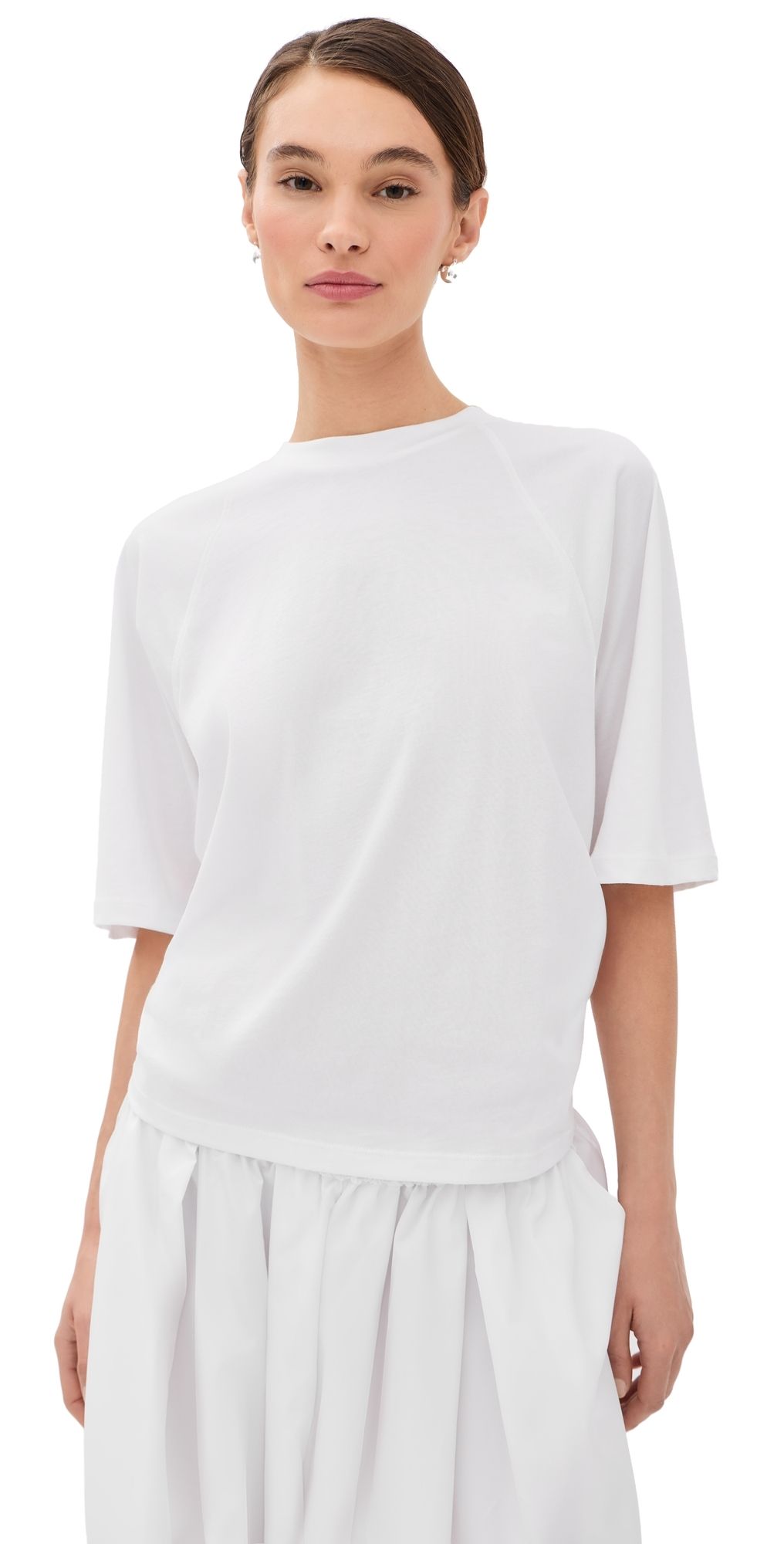 Tibi Short Sleeve Shirred Back Tee White S