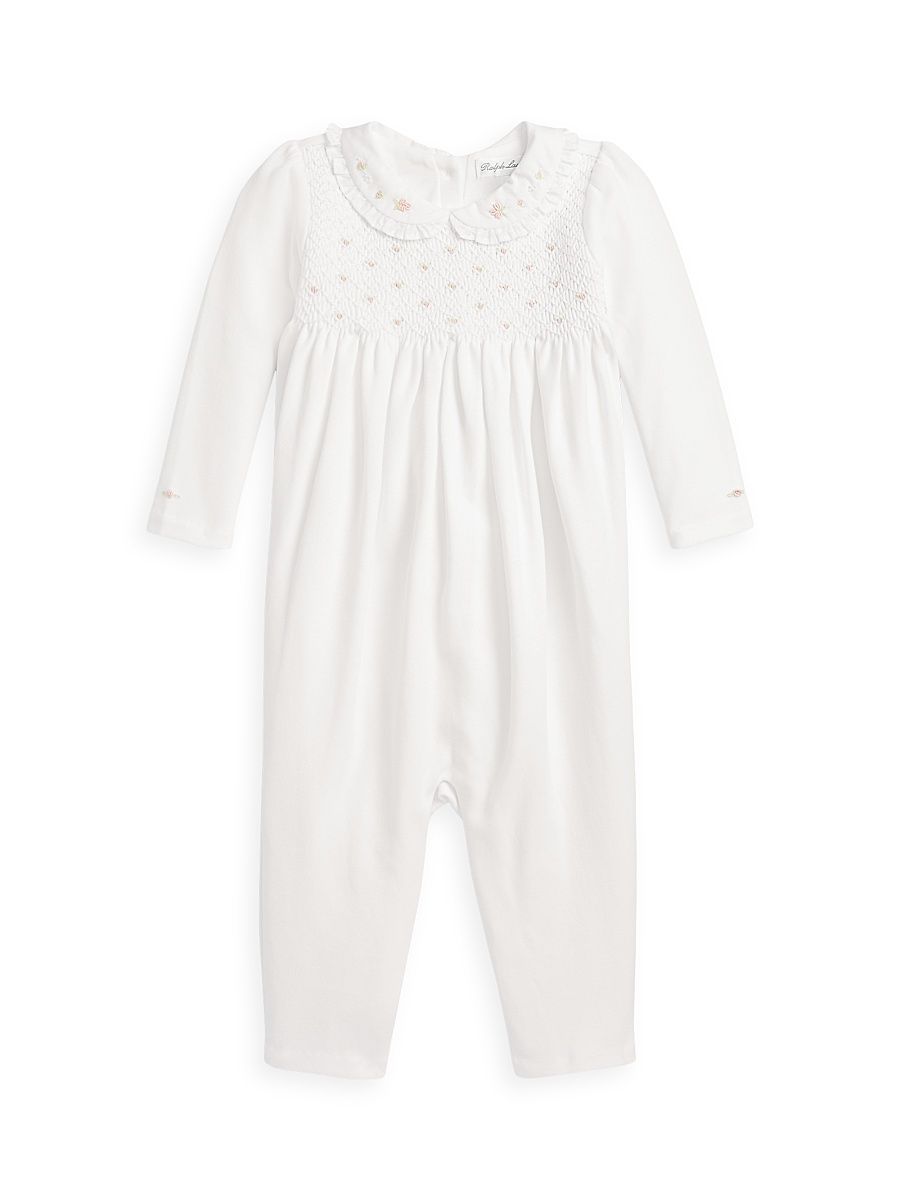 Baby Girl's Smocked Organic Cotton Onesie - White - Size 9 Months