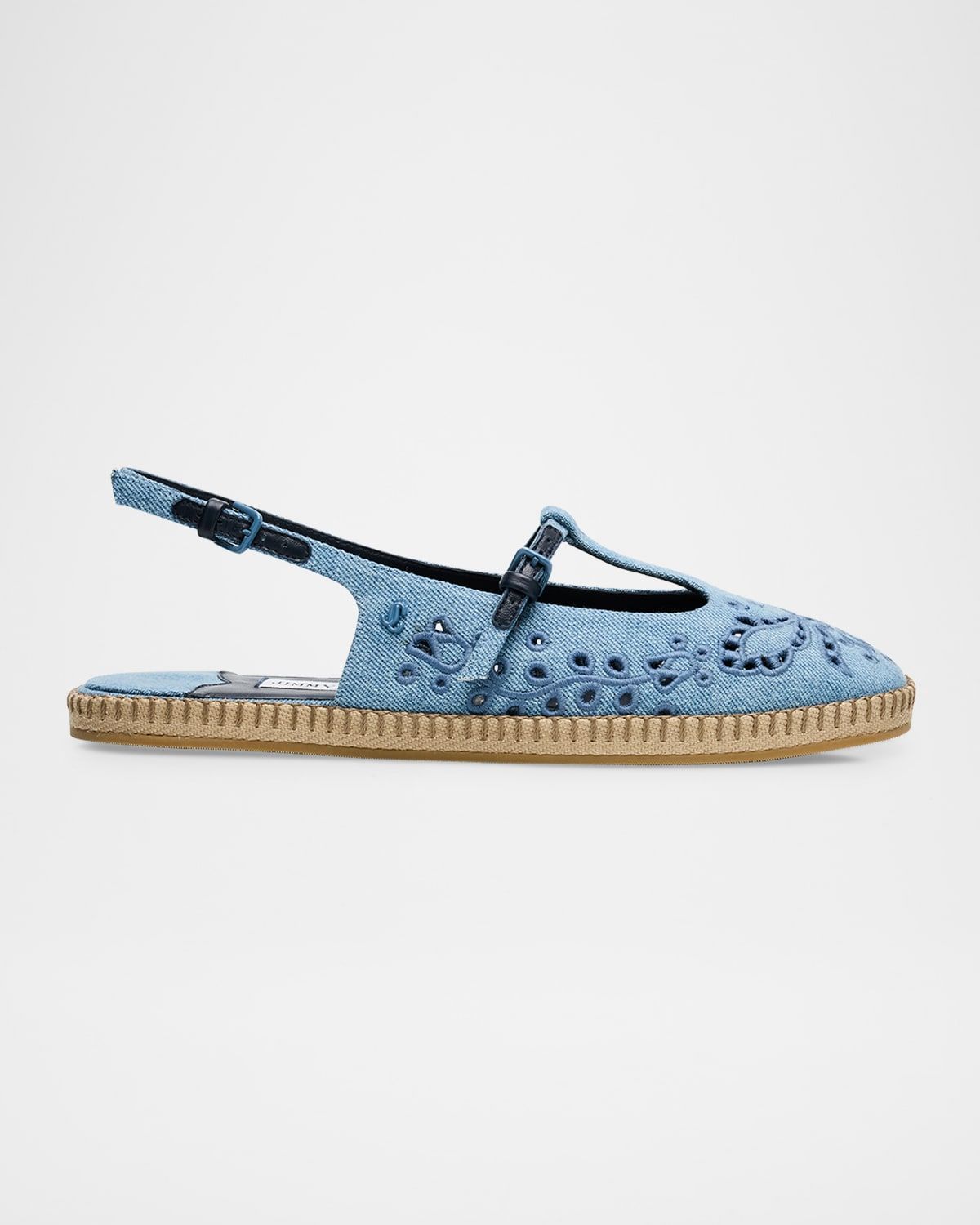Amiee Denim Embroidered Espadrille Ballerina Flats
