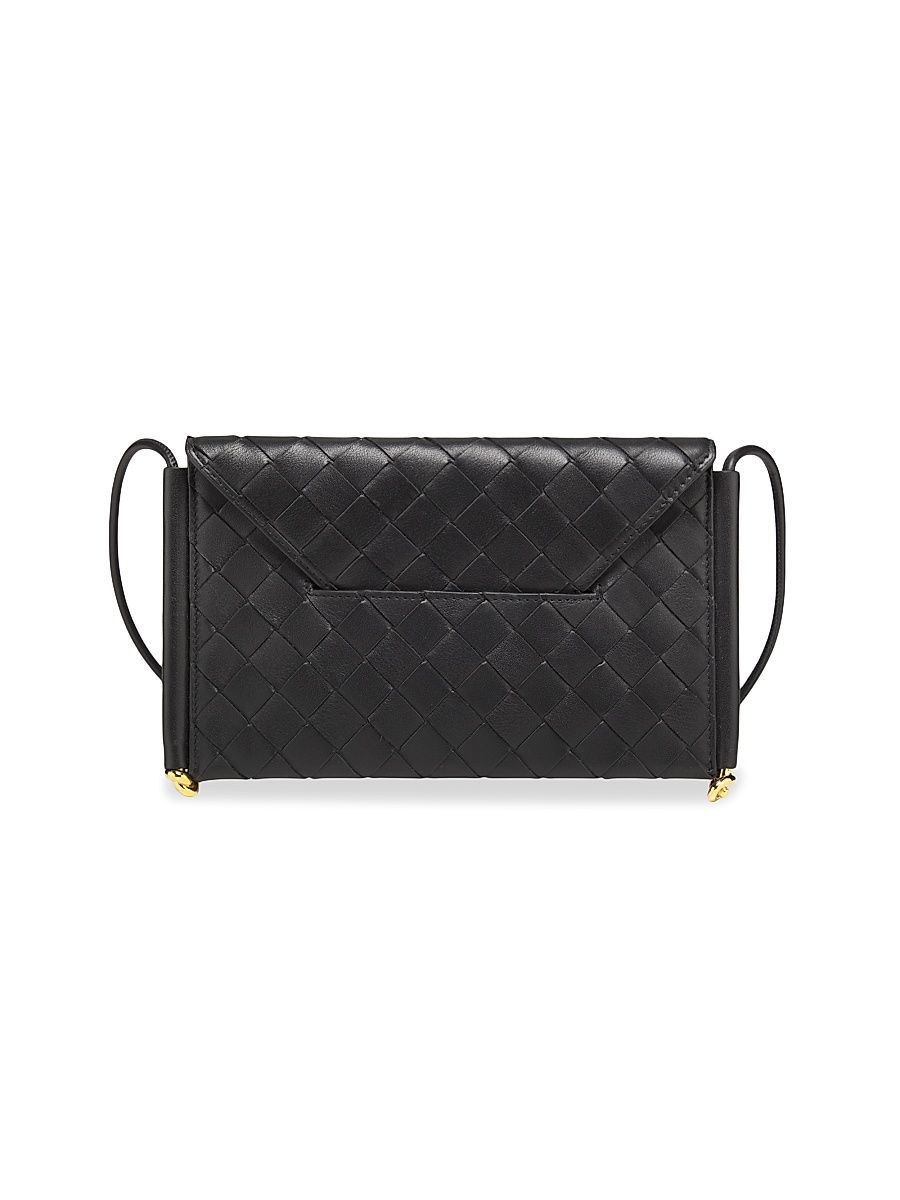 Women's Intrecciato Leather Envelope Wallet-On-Chain Bag - Black