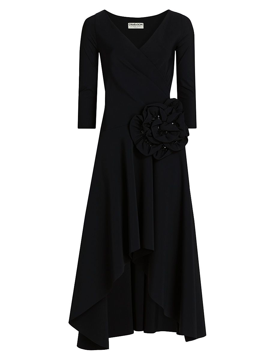 Women's Rahim Rosette-Embellished Midi-Dress - Black - Size 10
