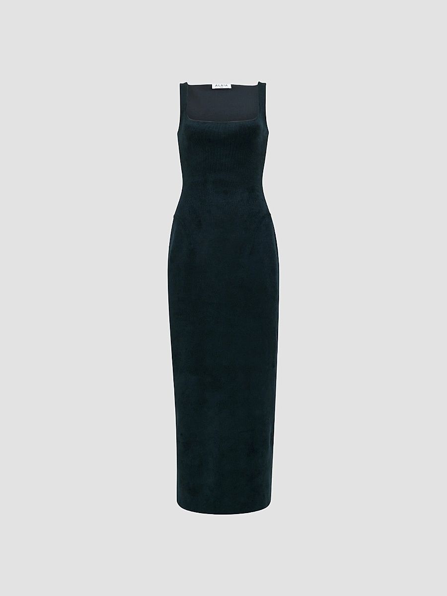 ALAÏA Women's Velvet Fitted Midi Dress - Vertbouteille - Size 6