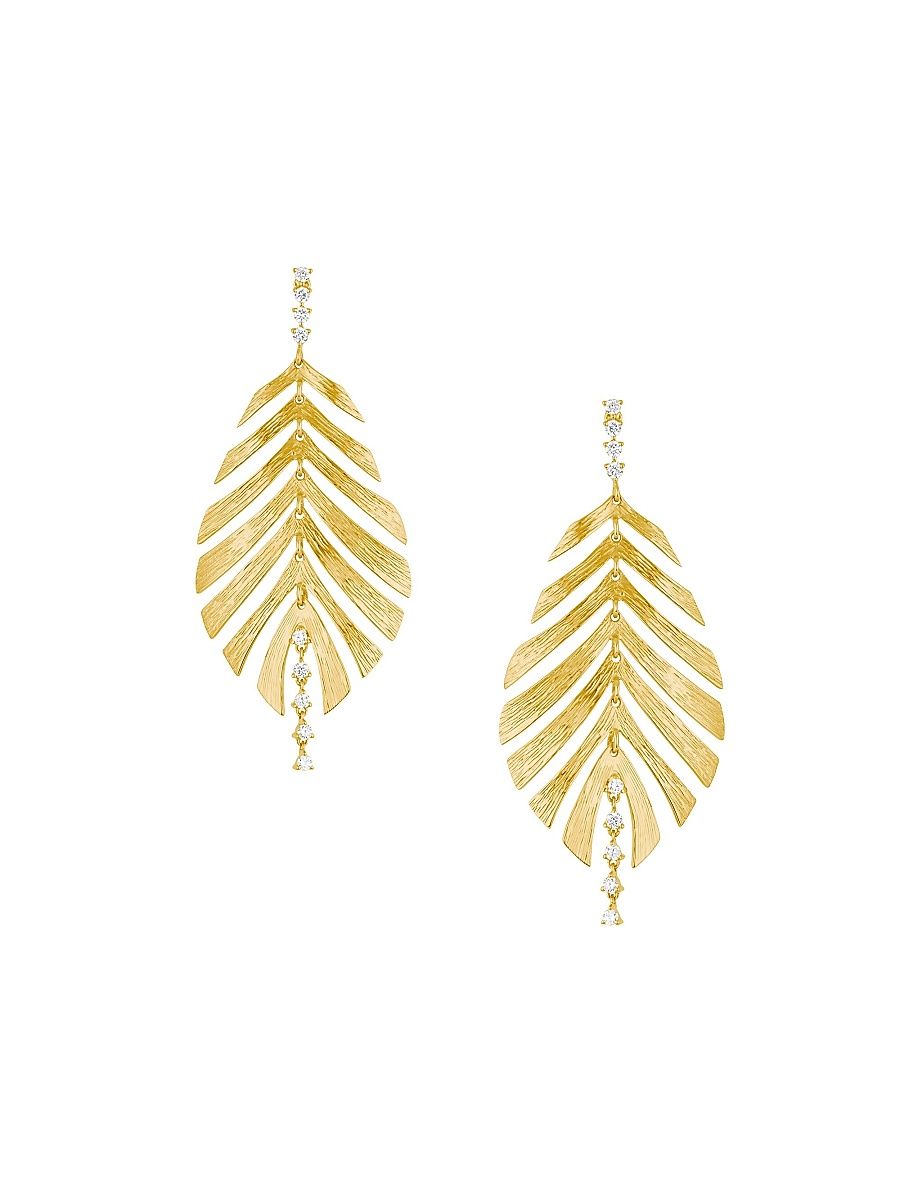 Women's Bahia 18K Yellow Gold & Diamond Leaf Earrings - Gold