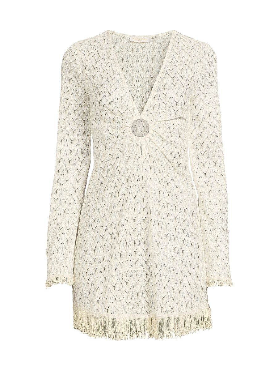 Women's Cassie Fringed Chevron Minidress - Whitegold Zig Zag - Size XL