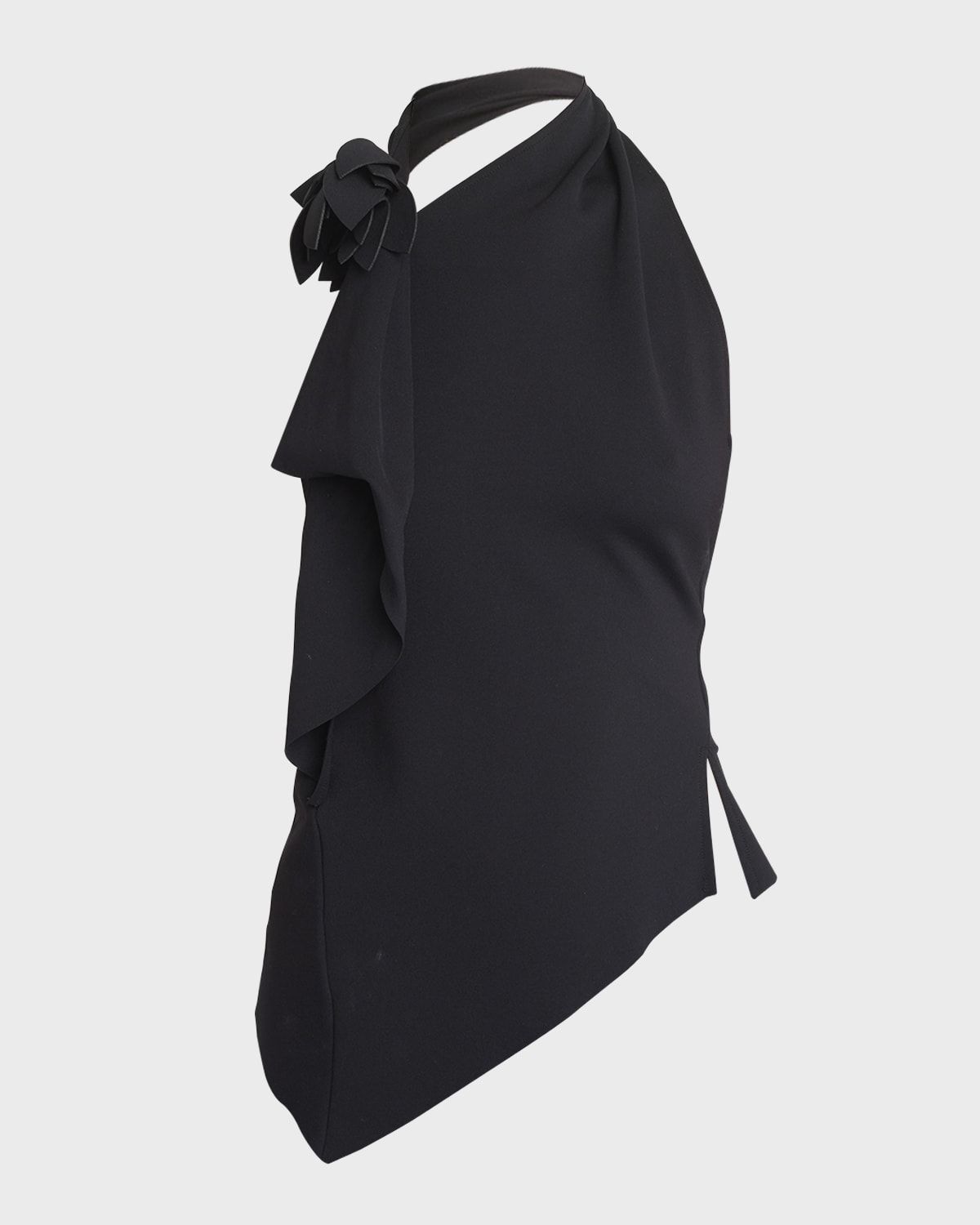 Flower-Detail Asymmetric Halter Top