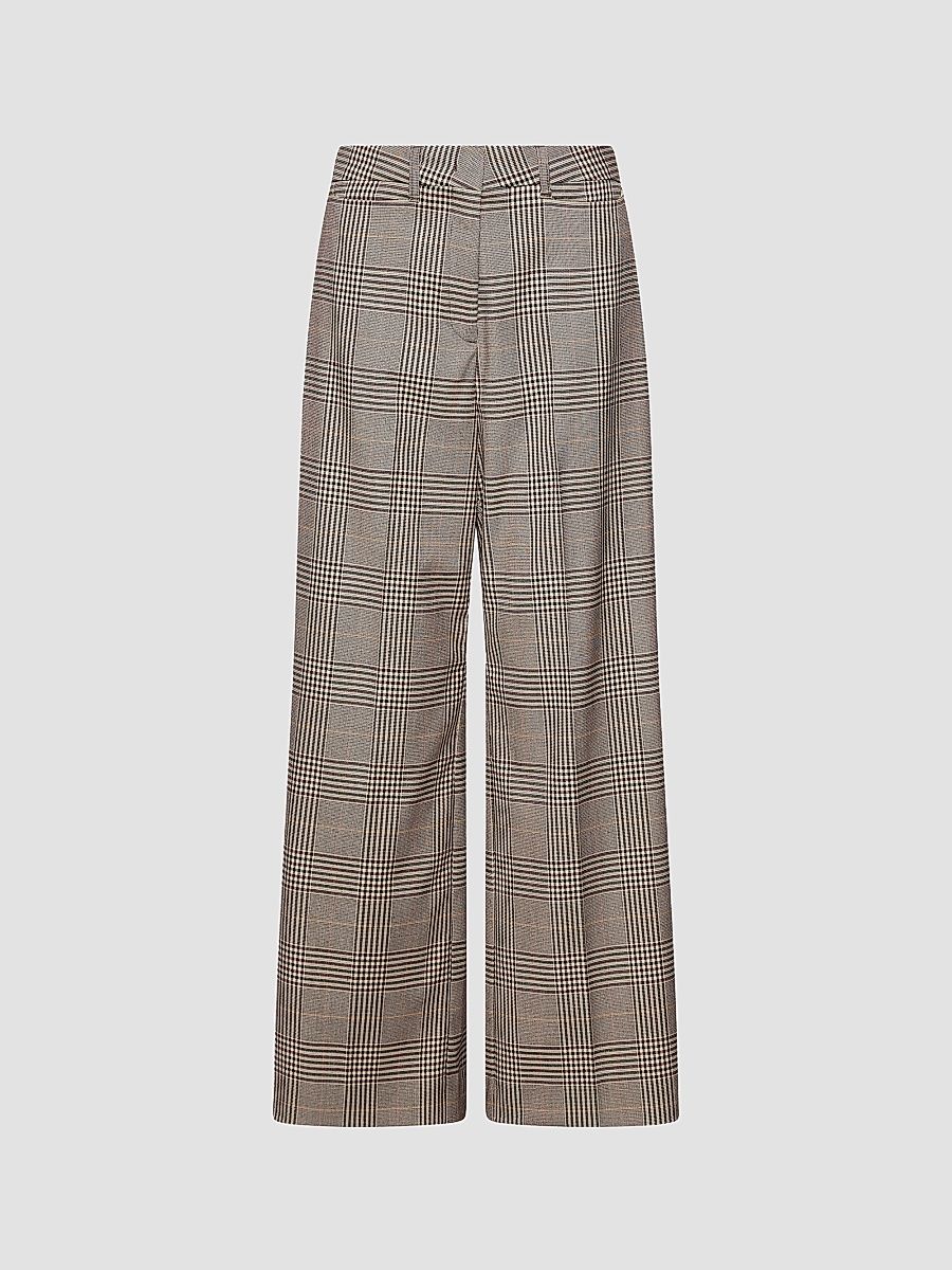 Women's Glen Plaid Viscose Blend Trousers - Chocolate - Size 14