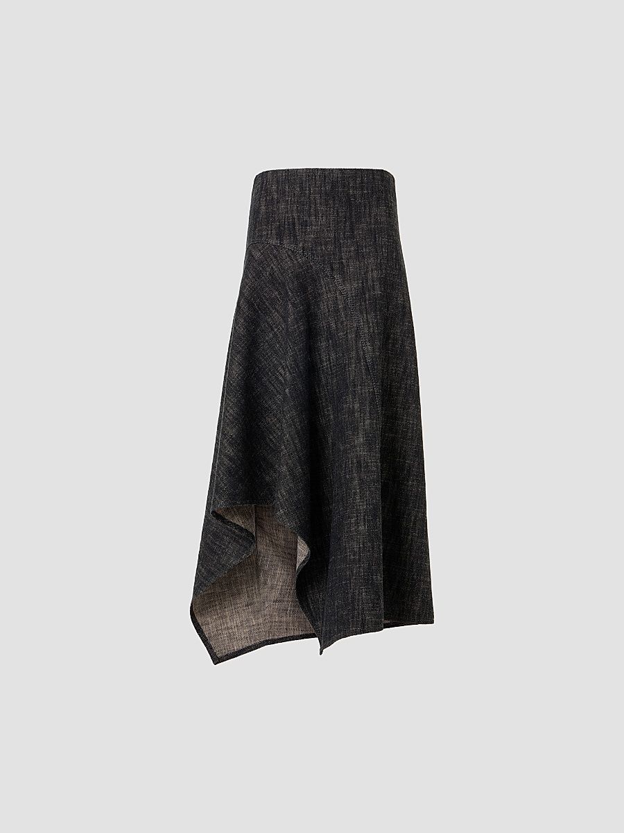 Women's Washed Denim Asymmetric Midi Skirt - Black Denim - Size 16