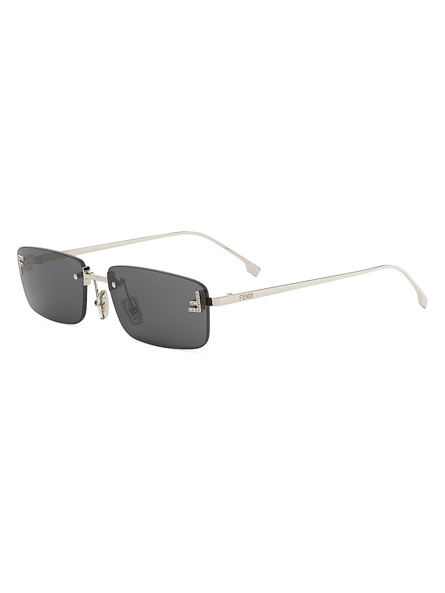 Women's First Crystal 54MM Metal Rectangular Sunglasses - Silver Grey