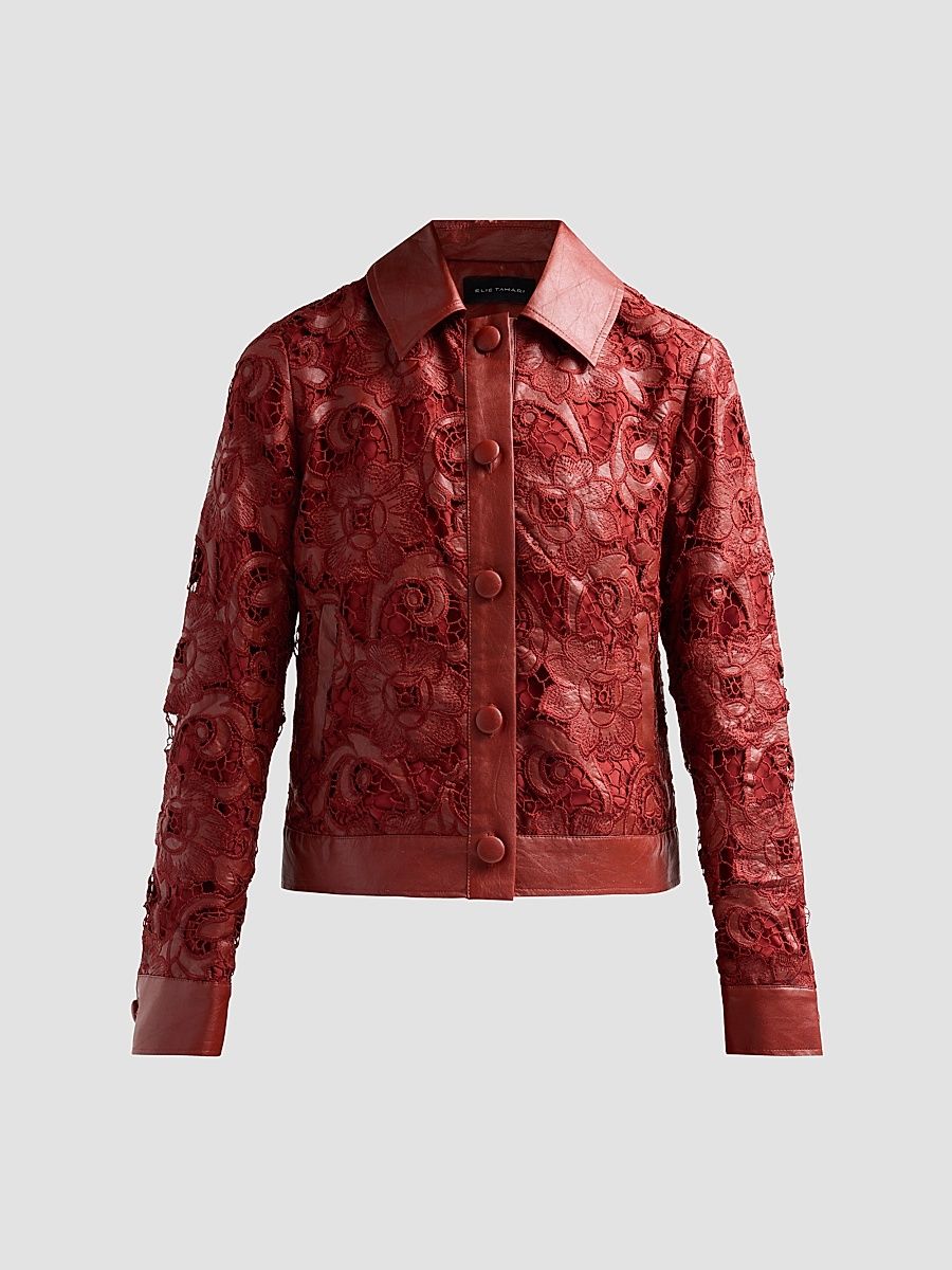 Women's Chayenne Guipure Lace & Faux-Leather Crop Jacket - Toasted Saffron - Size XS