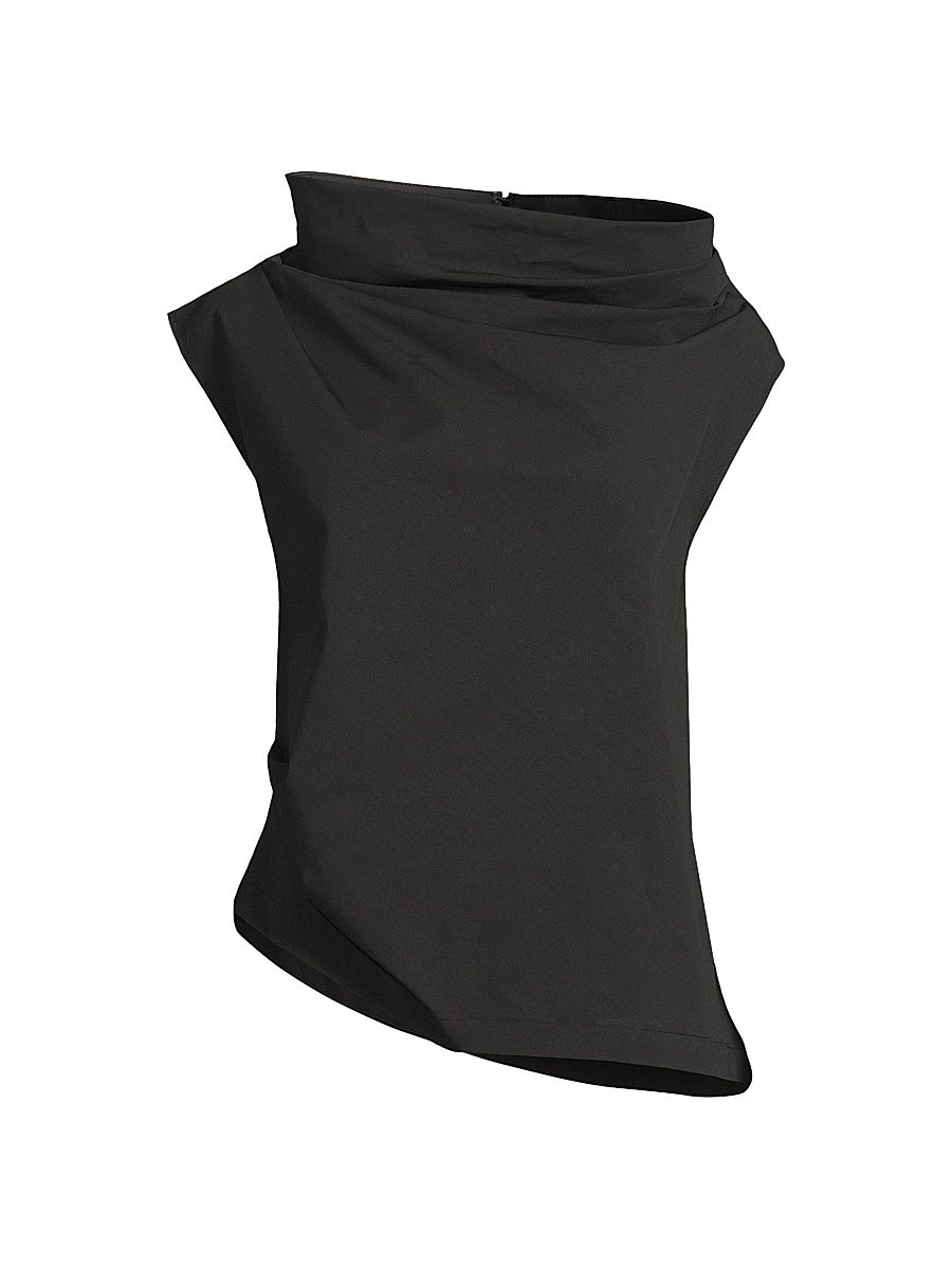 Women's Asymmetric Funnelneck Top - Black - Size 4