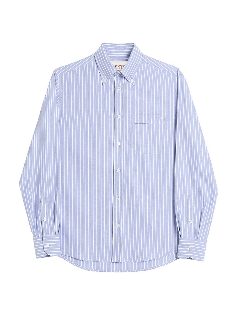 Men's VLogo Embroidered Cotton Shirt - White Azure - Size 15