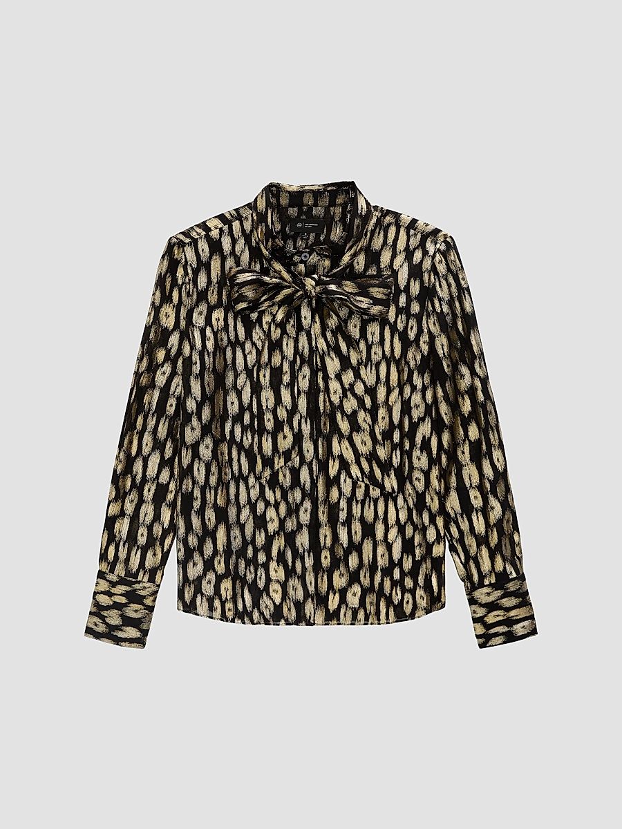 AG Jeans Women's Lora Metallic Leopard-Print Tie-Neck Shirt - Leopard Lounge - Size XS