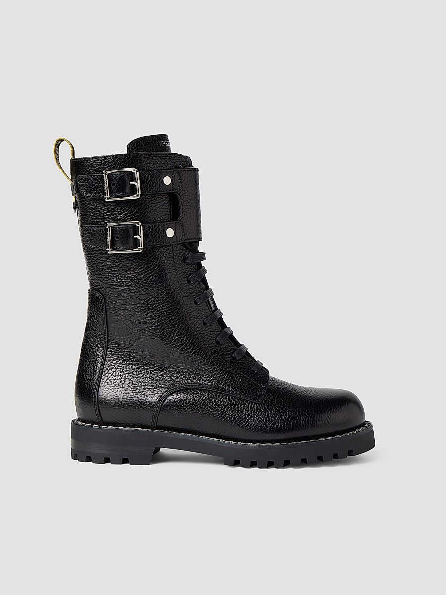Women's Commando Leather Combat Boots - Nero - Size 12