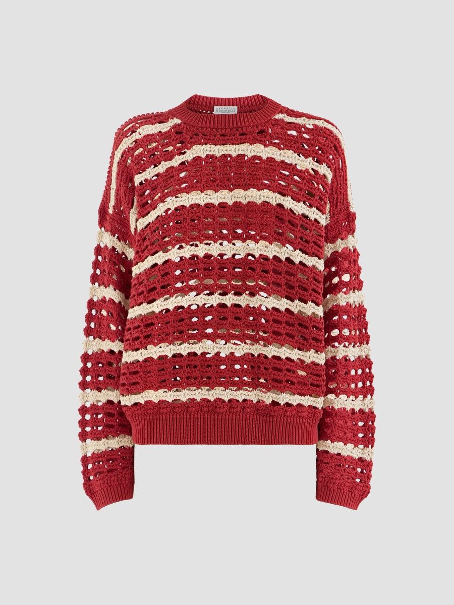 Brunello Cucinelli Women's Cotton Marina Net Sweater - Red - Size XXS