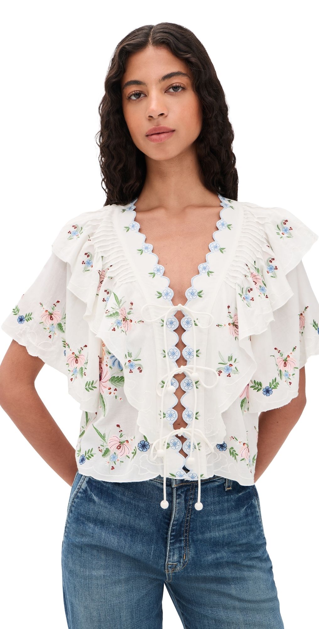 Sea Serafina Embroidered Top Cream XS