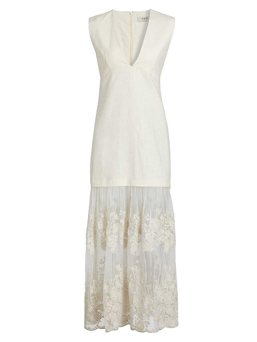 Women's Arielle Lace Linen Midi-Dress - Cream - Size 12
