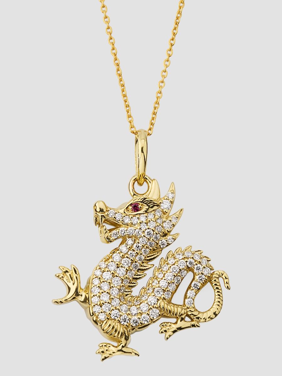 Roberto Coin Women's 18K Yellow Gold, Ruby & 0.40 TCW Diamond Dragon Pendant Necklace - Yellow Gold