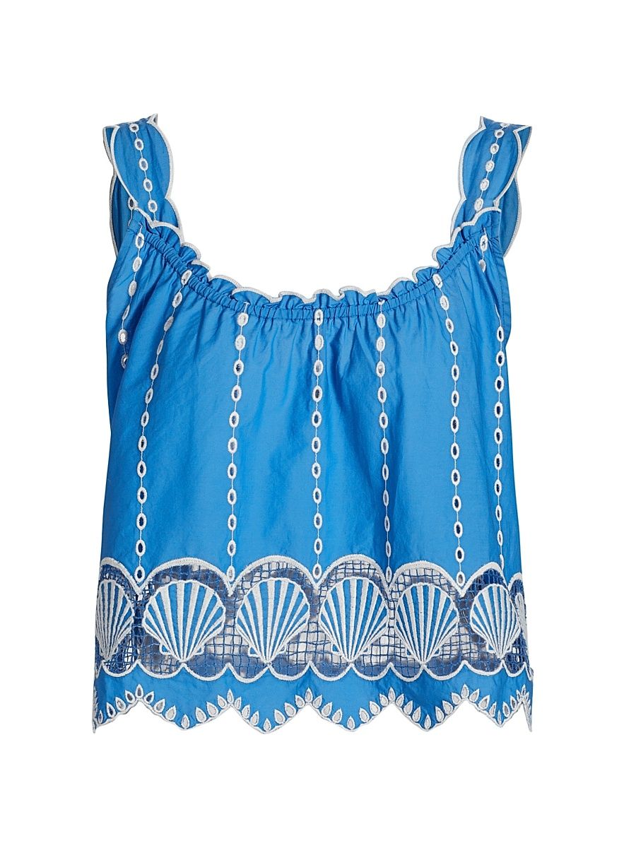 Women's Esperanza Embroidered Cotton Tank - French Blue - Size Large