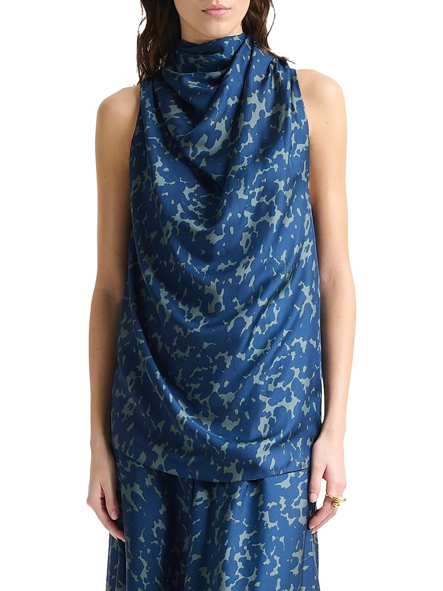 Women's Sleary Tortoise Printed Silk Top - Smoke Azure Tortoise - Size 12