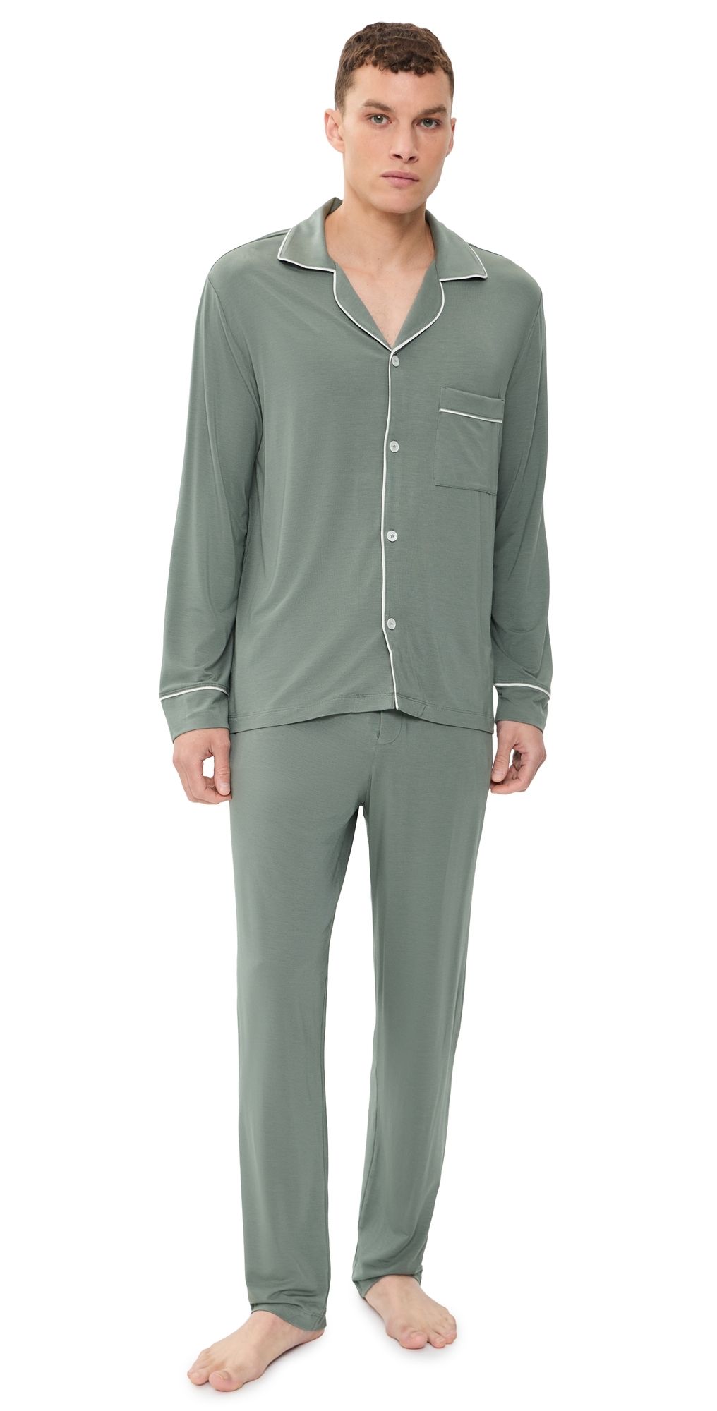 Eberjey William Long Pajama Set DESERT SAGE/IVORY XS
