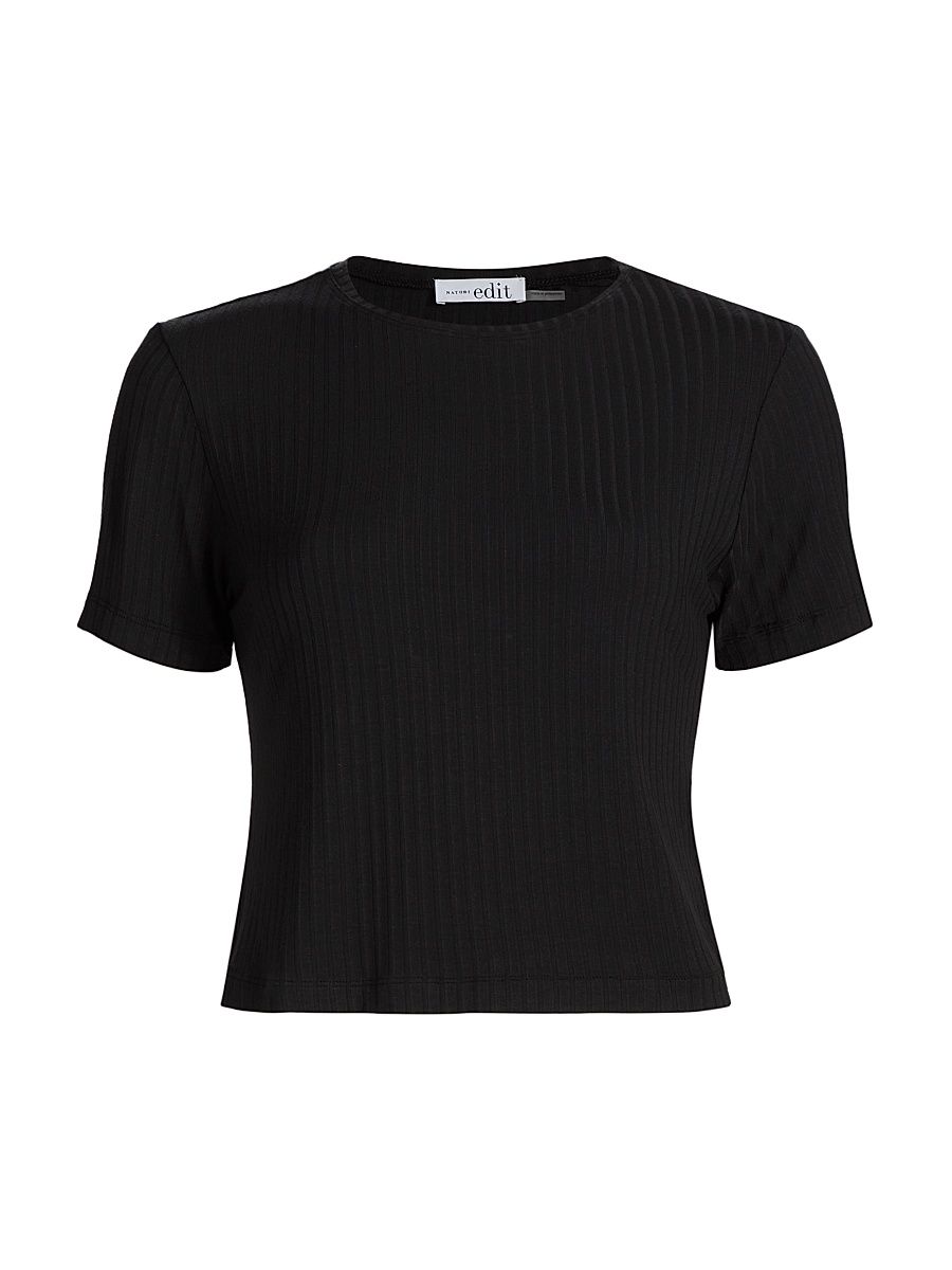 Women's Skye-Rib Short-Sleeve T-Shirt - Black - Size XL