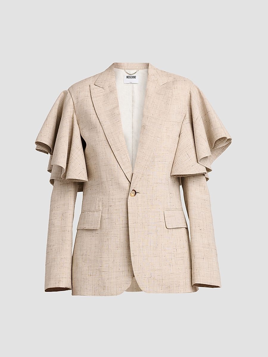 Women's Ruffle Cape Tweed Jacket - Multi Beige - Size 12