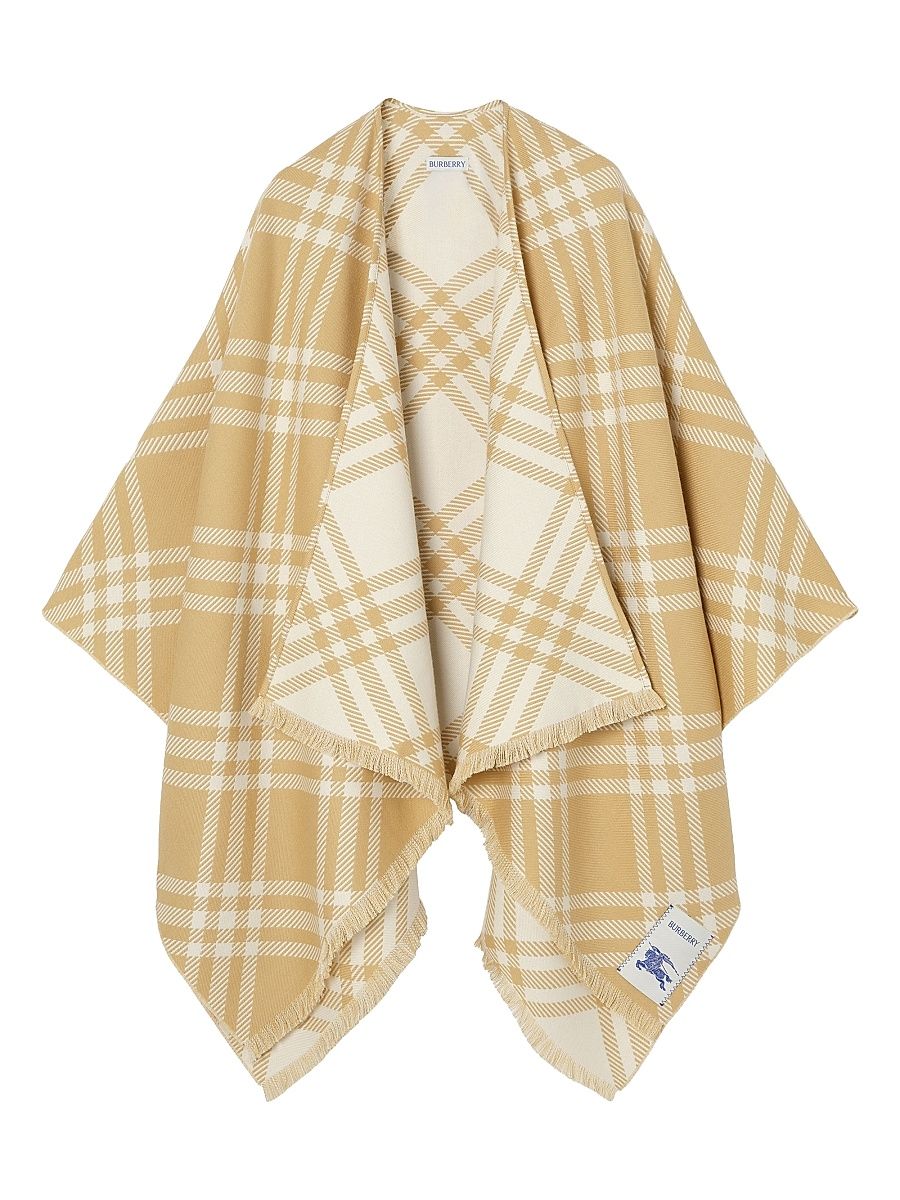 Women's Check Wool-Cashmere-Silk Cape - Sand Ecru