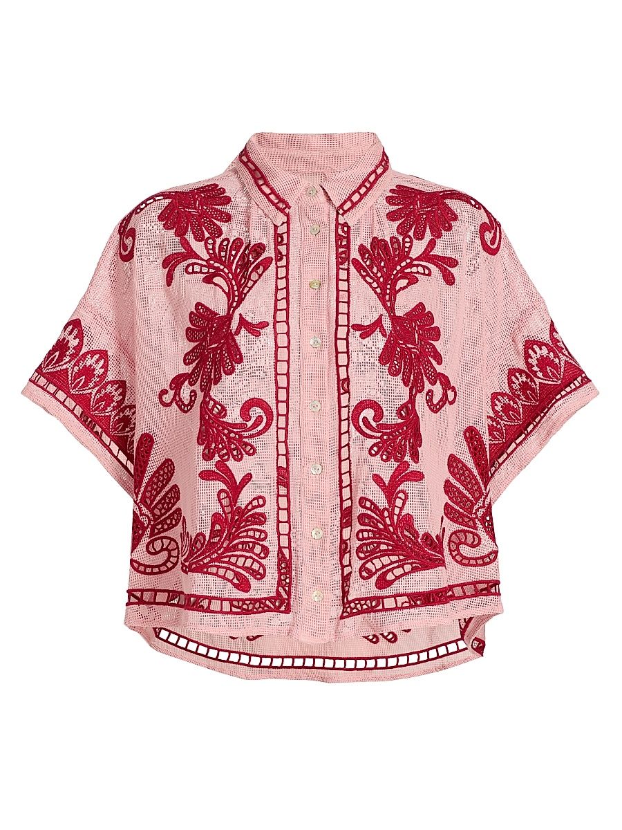 Women's Arabesc Embroidered Blouse - Light Pink - Size XL