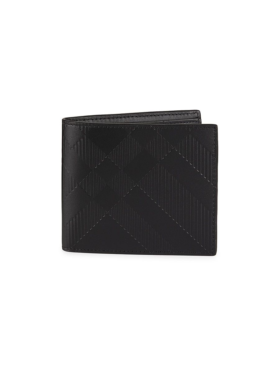 Men's Check Leather Bifold Wallet - Black