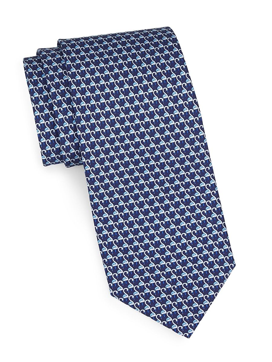 Men's Ester Silk Swan Tie - Navy