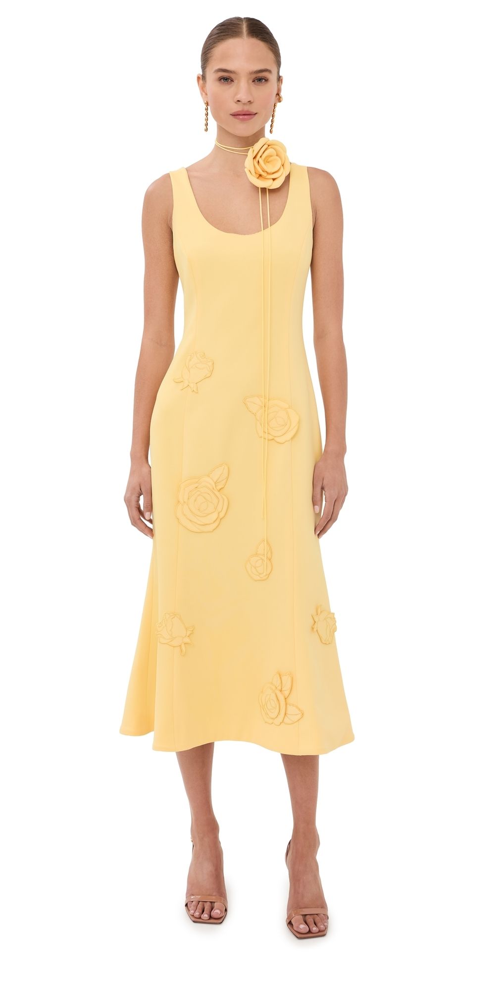 Leo Lin Emily Applique Midi Dress Limoncello 8