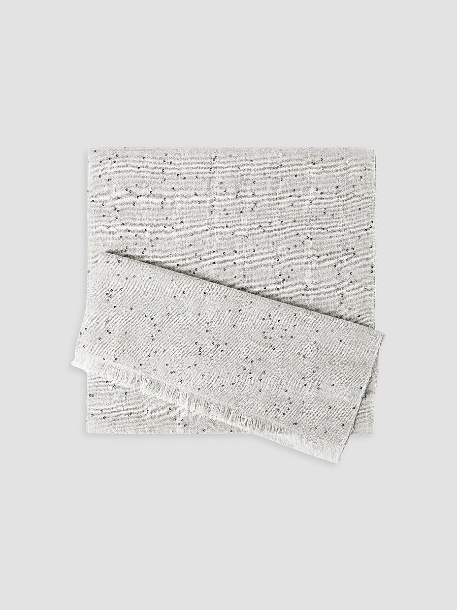 Women's Cashmere and Silk Diamond Yarn Scarf - Light Grey