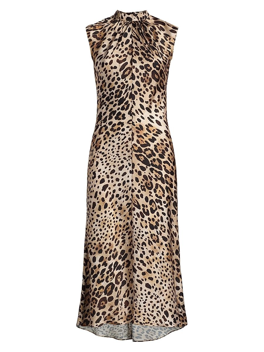 Women's Giselle Leopard-Print Satin Midi-Dress - Leopard Print - Size Large