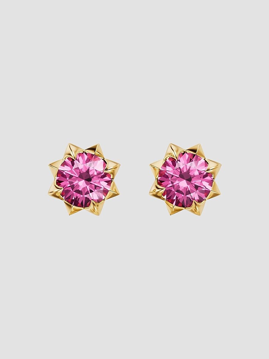 Women's Petite Pave Stud Earrings in 18K Yellow Gold - Pink Sapphire
