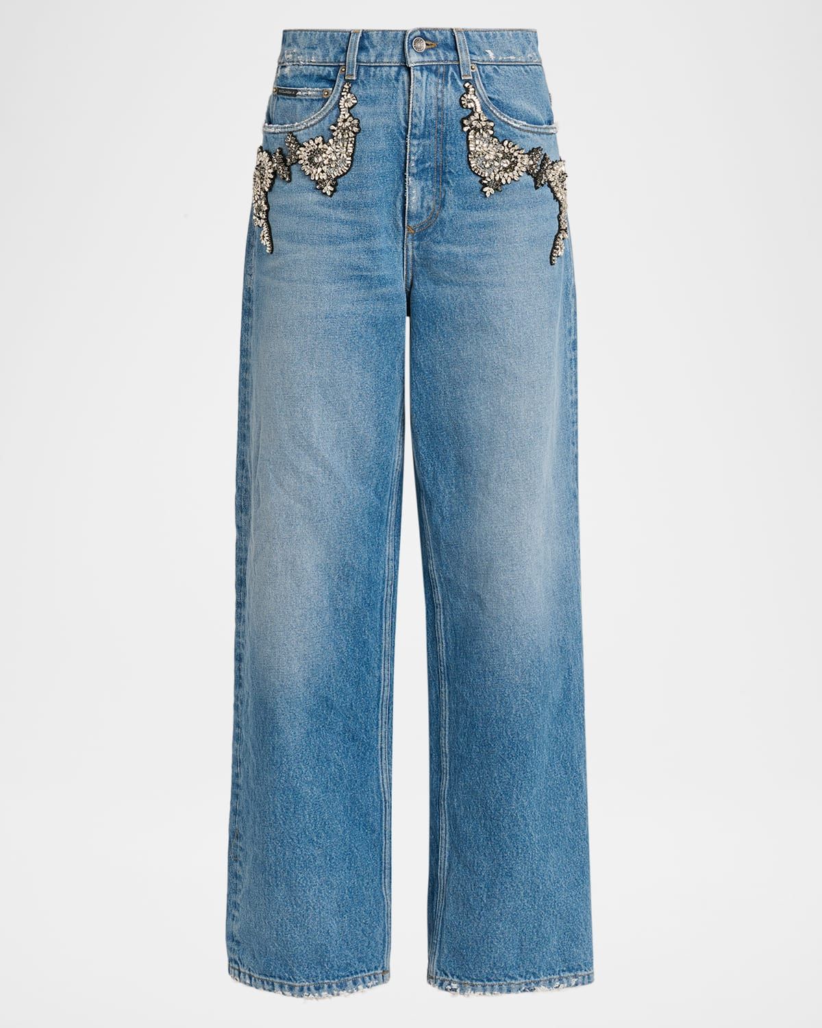 Crystal Embellished Straight-Leg Jeans