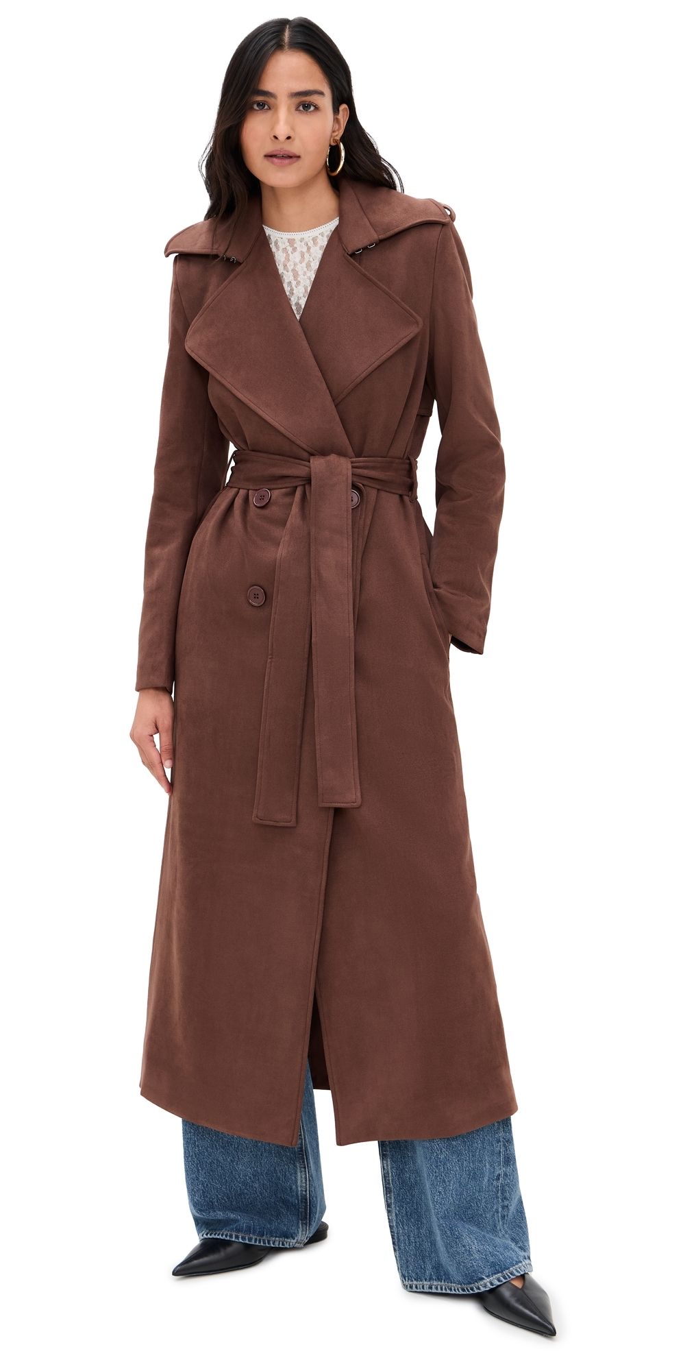BARDOT Kira Faux Suede Trench Coat Chocolate 4