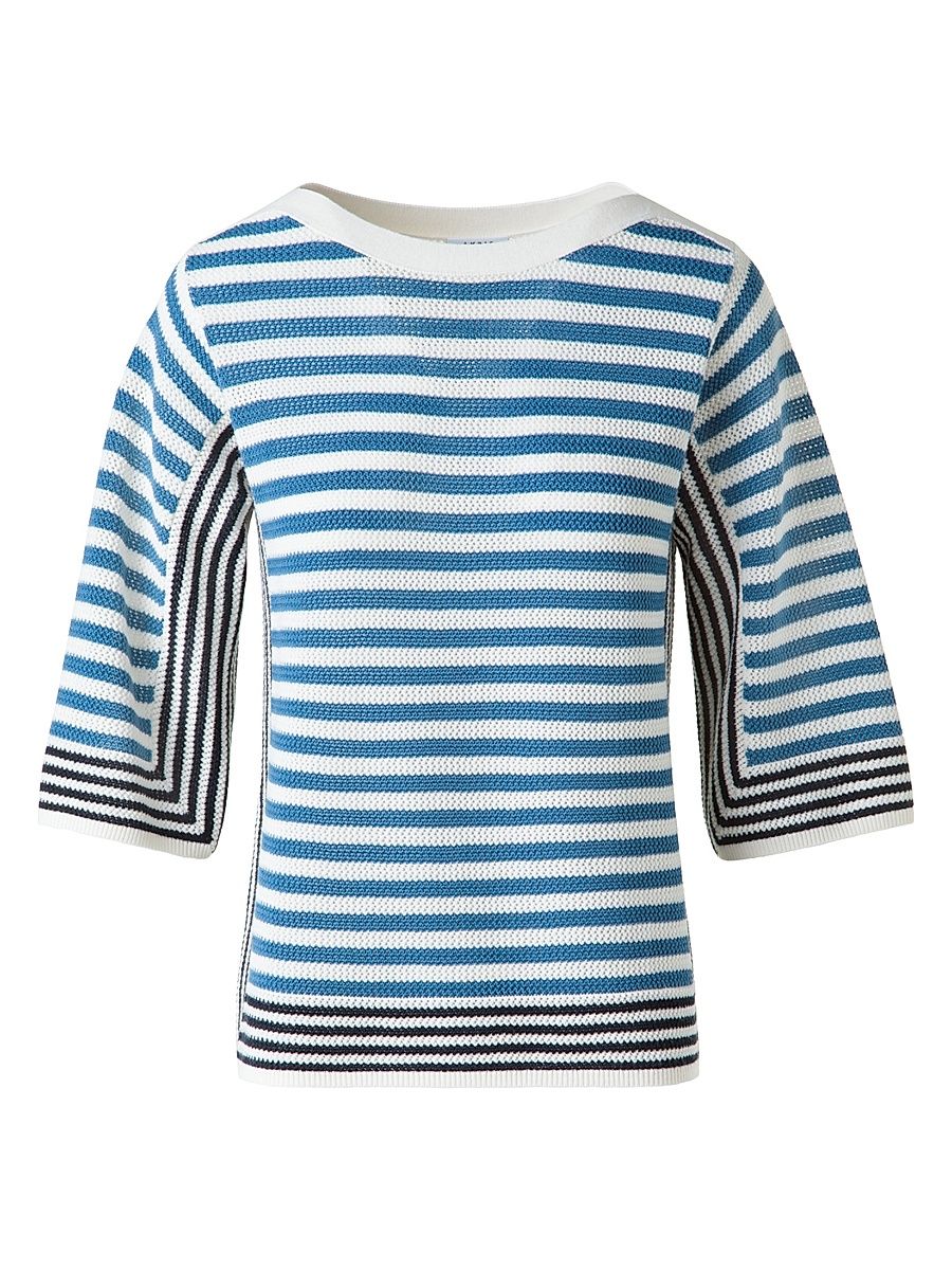 Women's Striped Wool Top - Cream Medium Blue Ink - Size 16