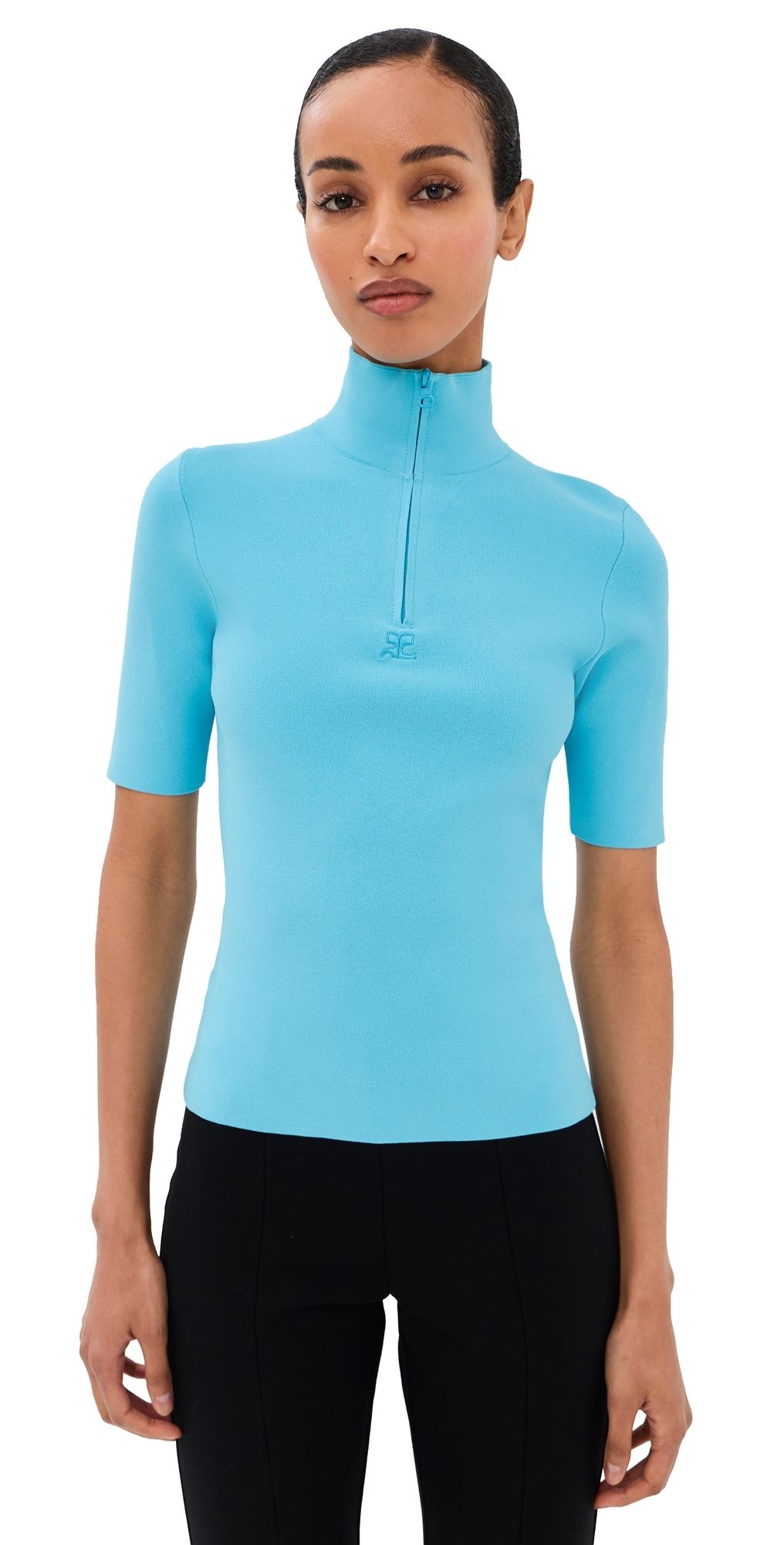 Courrèges Zipped Mockneck Knit Top Black M