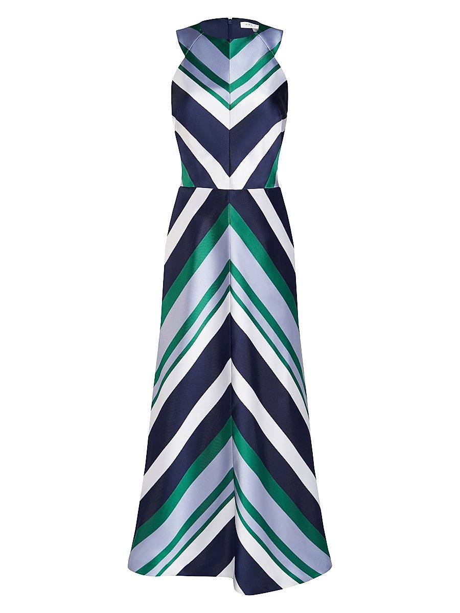 Women's Leigh Striped Satin Midi-Dress - Deep Navy - Size 10