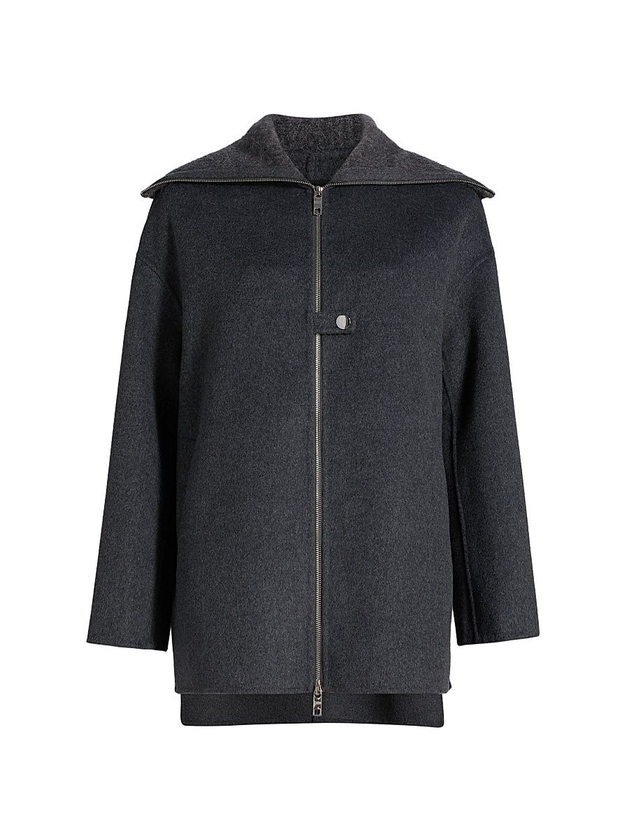 Women's Silves Wool-Blend Zip-Front Jacket - Charcoal - Size XL