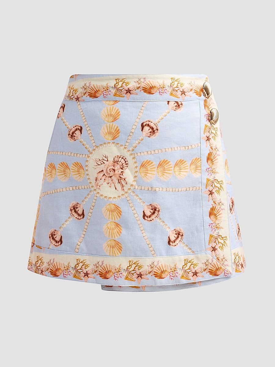 Women's Fischer Printed Linen Mini Skirt - Seashell Stripe Ivory - Size 14