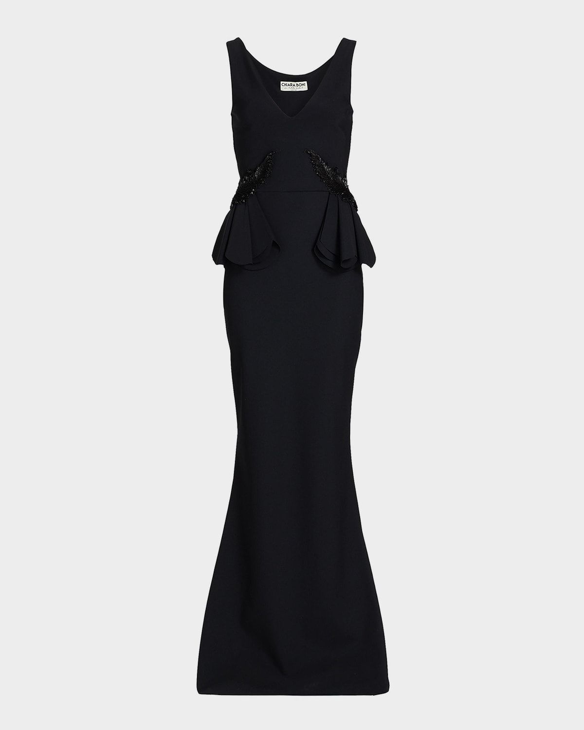 Nawa Deep V-Neck Beaded Mermaid Gown