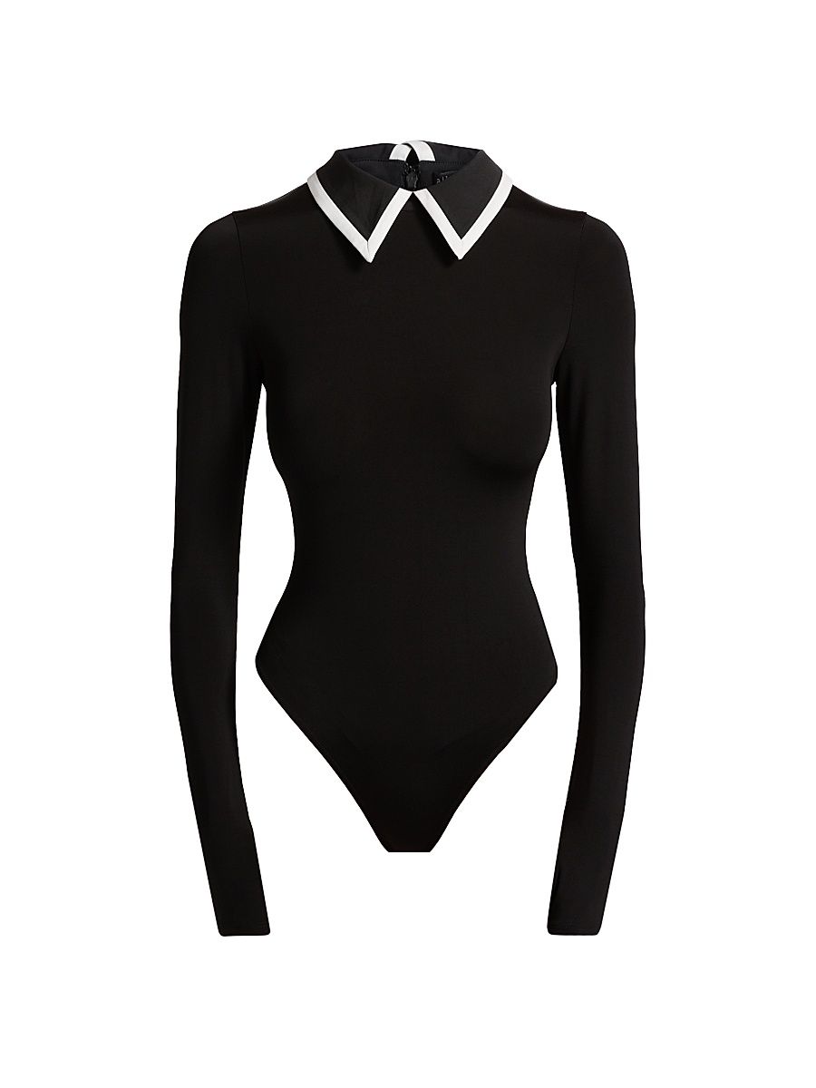 Women's Keenan Long-Sleeve Polo Bodysuit - Black - Size Large