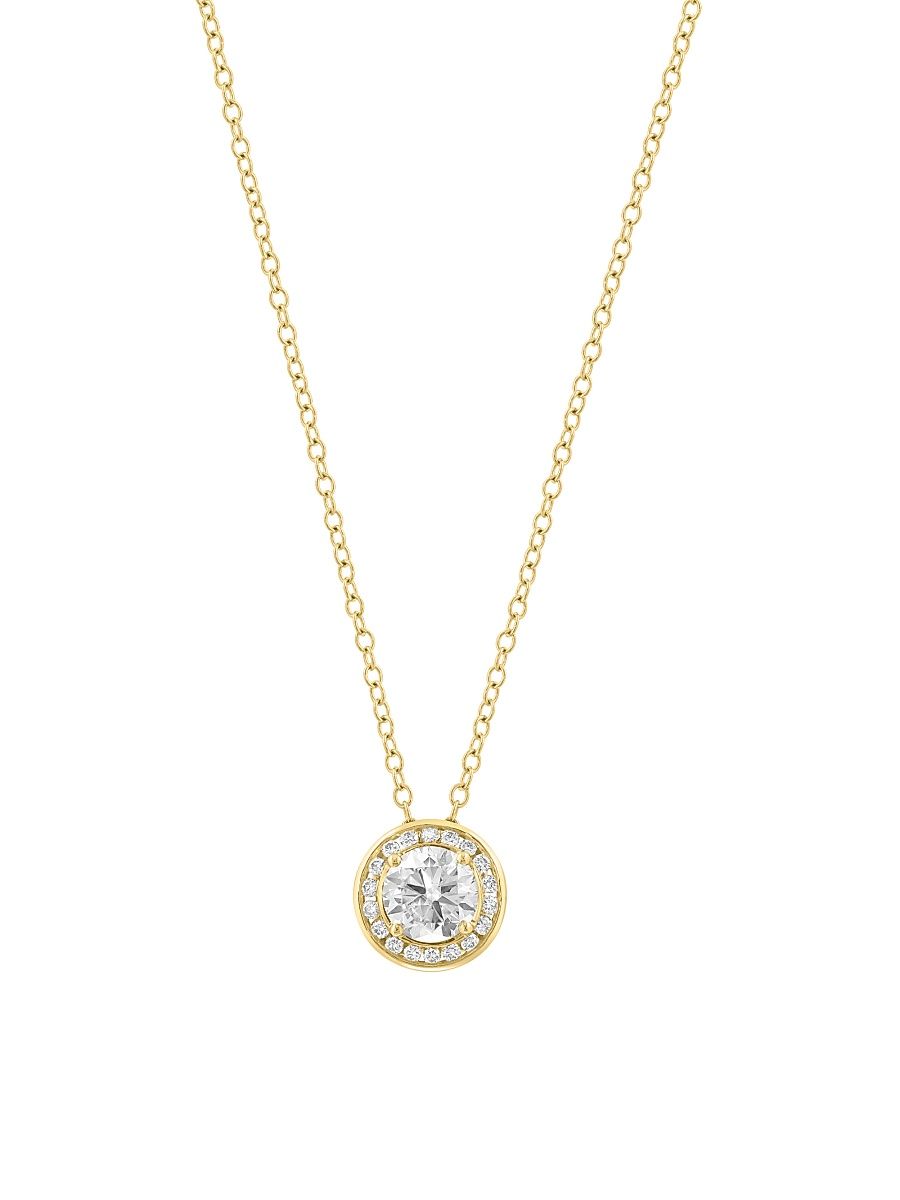 Women's 14K Yellow Gold 0.95 TCW Lab-Grown Diamond Halo Pendant Necklace - Yellow Gold