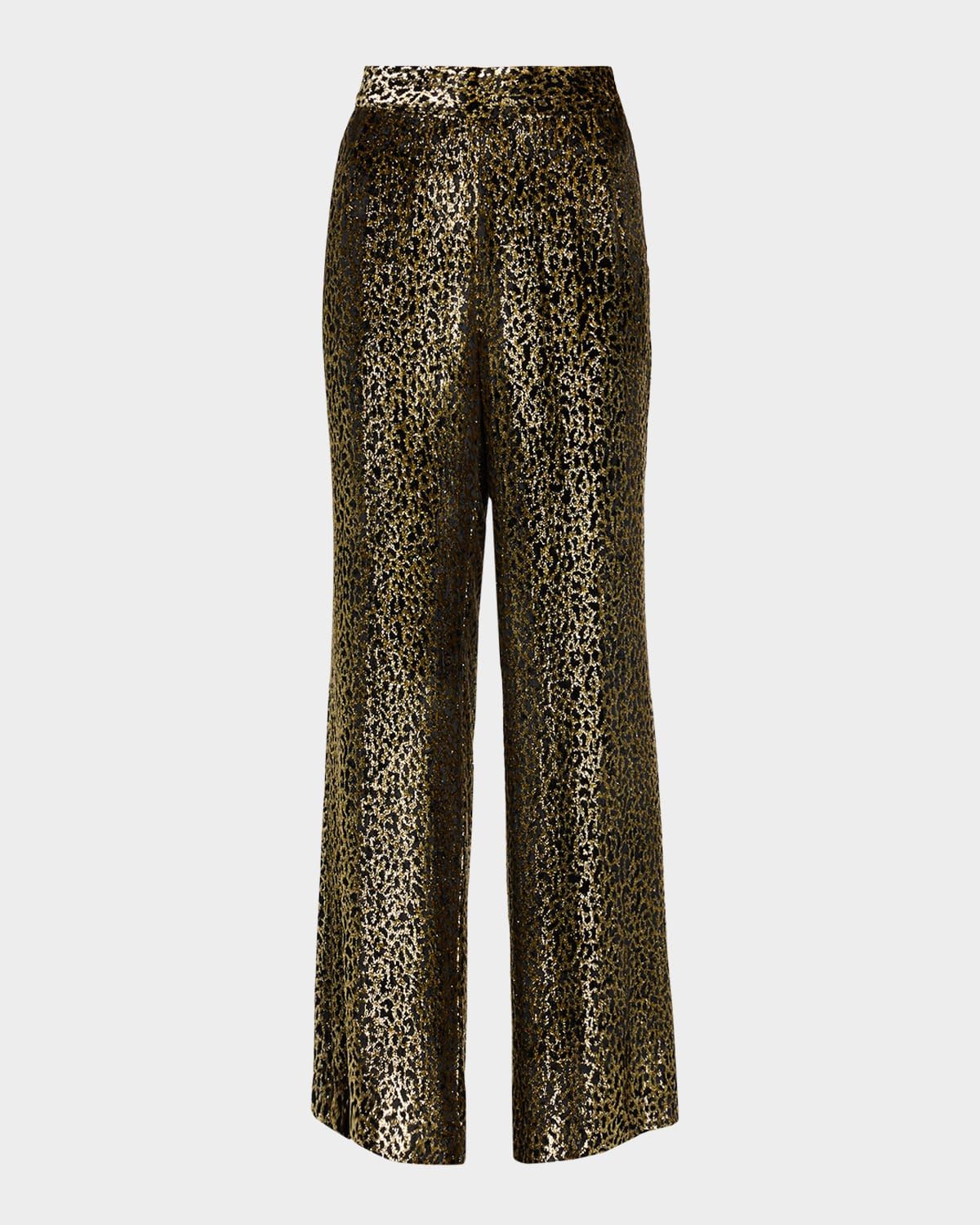 Vreeland Leopard Velvet Straight-Leg Trousers