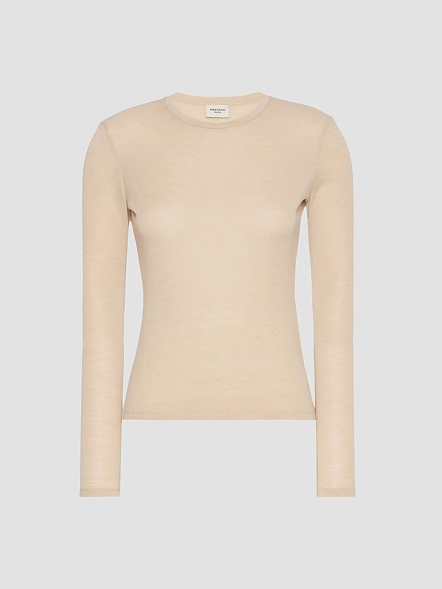 Women's Wool and Silk Gauze Jersey T-Shirt - Beige - Size XL
