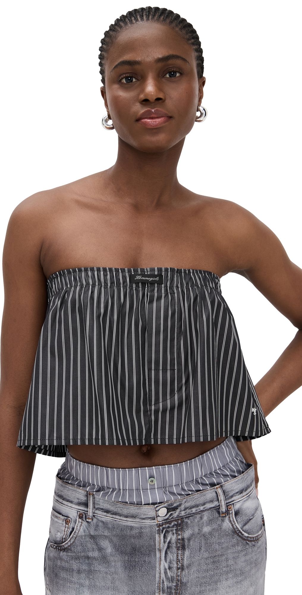 HOMMEGIRLS Bandeau Top Black Stripe L