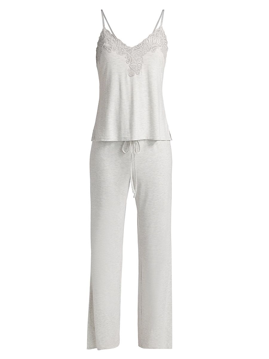 Natori Women's Glamour Lace-Trim Lounge Set - Heather Grey - Size XL