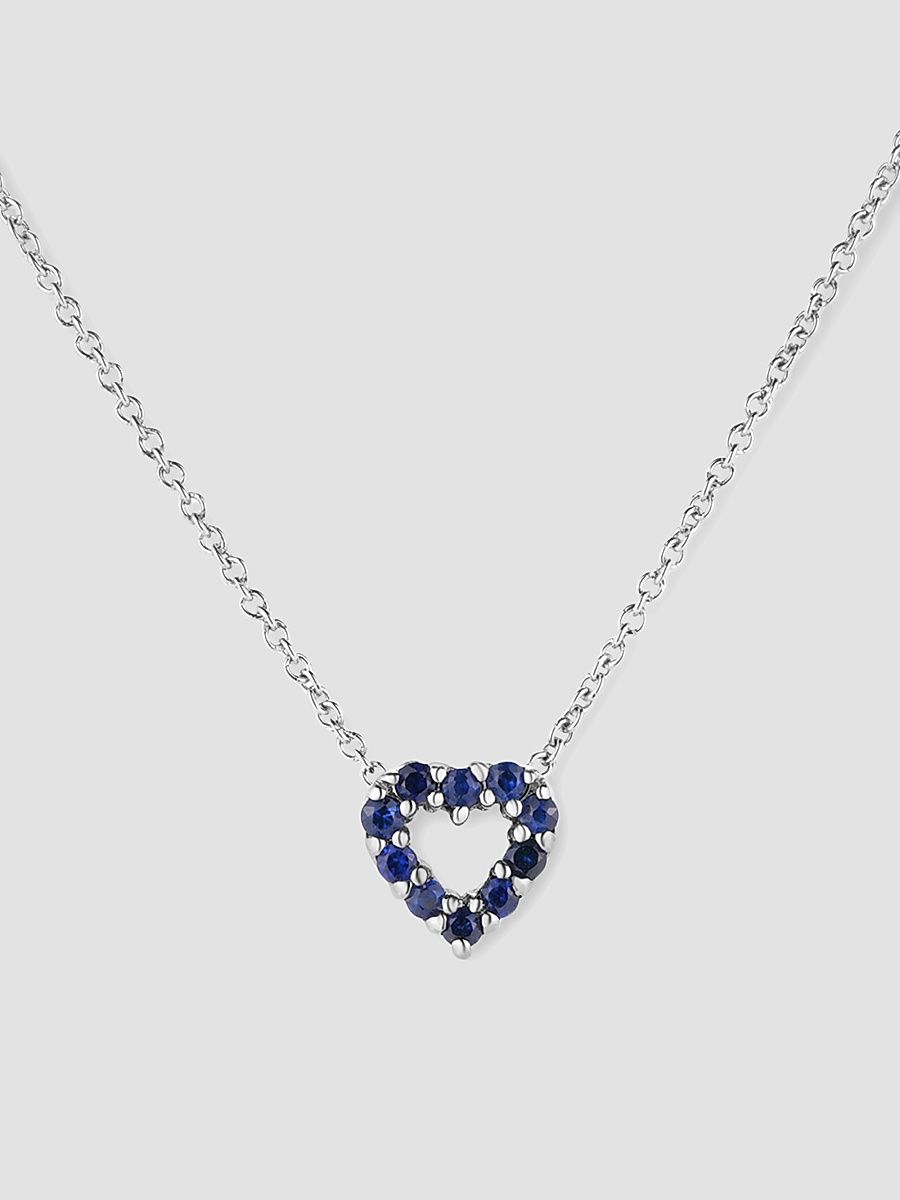 Women's Double-Sided Heart 18K Yellow Gold, Pink Sapphire & 0.10 TCW Diamond Pendant Necklace - Blue Sapphire